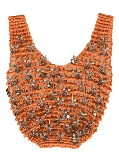 Lanvin Bead Embellished Drawstring Tote Bag In Orange