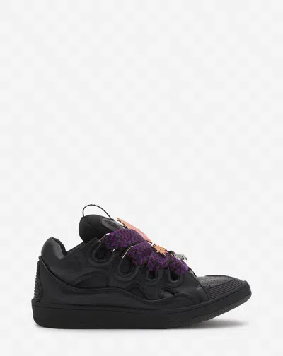 Lanvin Curb Leather Sneakers In Black/red