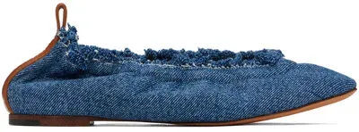 Lanvin Frayed Detail Denim Flat Shoes In Blue