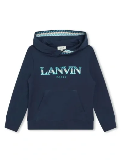 Lanvin Kids' Blue Hoodie With  Curb Logo In Marine