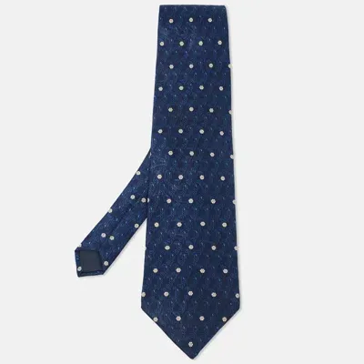 Pre-owned Lanvin Blue Printed Satin Silk Traditional Tie