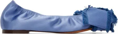 Lanvin Blue Satin Bow Ballerina Flats In  Blue