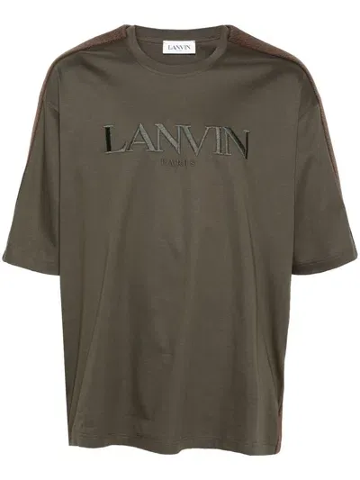 Lanvin Logo-embroidered Cotton T-shirt In Grey