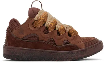 Lanvin Brown Leather Curb Sneakers In 64 Dk Brn