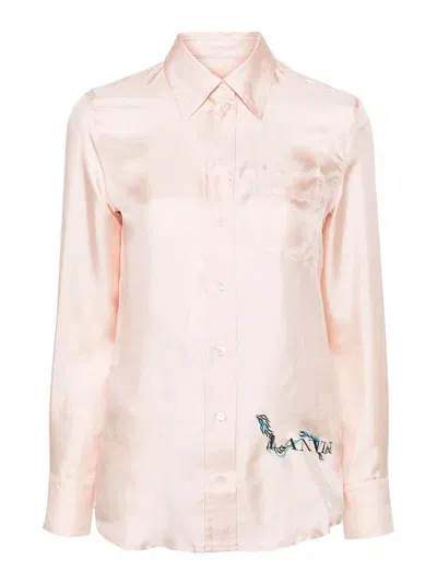 Lanvin Logo-print Silk Shirt In Color Carne Y Neutral