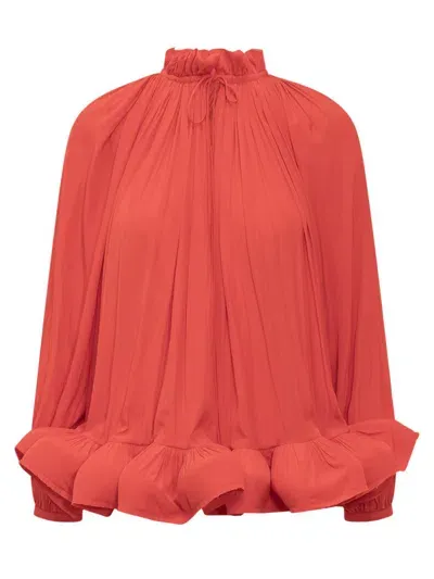 Lanvin Ruffled Gathered Blouse In Rosso