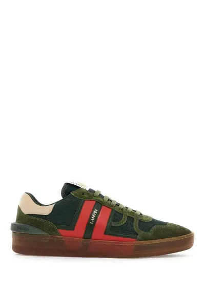 Lanvin Clay Color Block Mesh And Leather Sneakers In Green