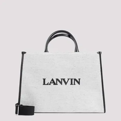 Lanvin Beige Black Cotton Tote Bag In White