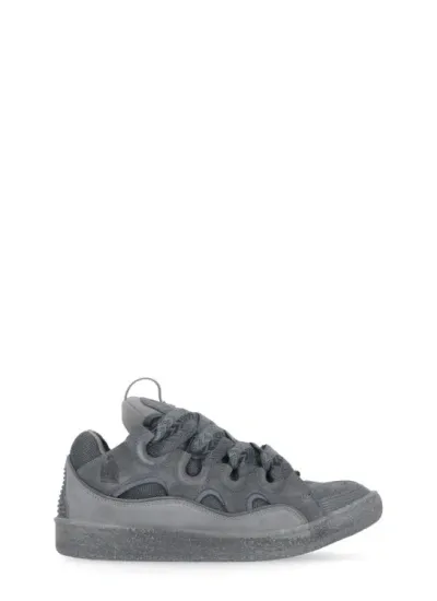 Lanvin Gray Leather Curb Sneakers In Light Grey