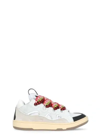 Lanvin Curb Suede Trim Sneakers In White