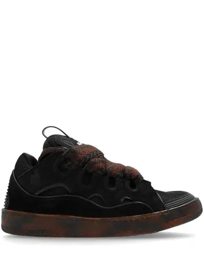 Lanvin Curb Lace-up Sneakers In 6460 Dark Brown/brown