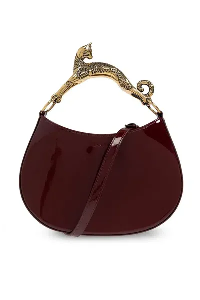 Lanvin Curve-edged Small Cat Handled Tote Bag In Burgundy