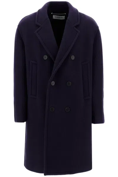 Lanvin Double-breasted Heavy Wool Coat In Blue