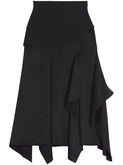 Lanvin Draped-detailing Midi Skirt In Black