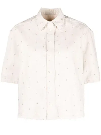 Lanvin Embroidered Boxy Denim Shirt In Neutrals