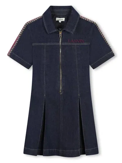 Lanvin Enfant Kids' Embroidered-logo Denim Dress In Blue