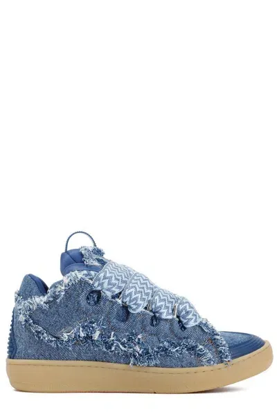 Lanvin Frayed Curb Sneakers In Blue