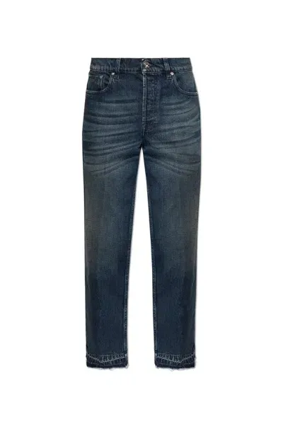 Lanvin Frayed Edge Straight Leg Jeans In Blue