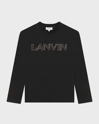 Lanvin Kids' Girl's Embroidered Logo-print T-shirt In Black