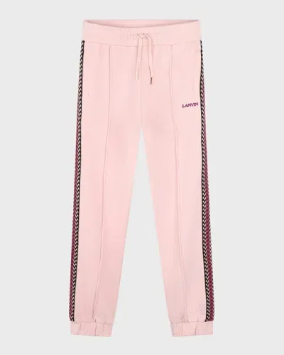 Lanvin Kids' Girl's Logo-print Track Suit Pants In Rose Water