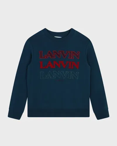 Lanvin Kids' Girl's Triple Logo-print T-shirt In Blue