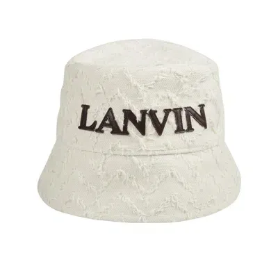 Lanvin Herringbone Motif Bucket Hat In Beige Clair/bordeaux