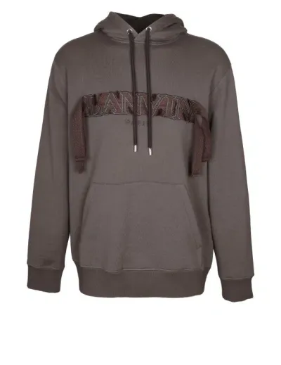 Lanvin Hooded Sweatshirt With Embroidered Logo In Brown