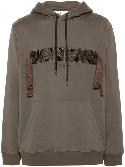 Lanvin Logo-embroidered Cotton Hoodie In Light Brown