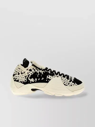 Lanvin Cotton Flash-knit Sneakers White/black In Blanco