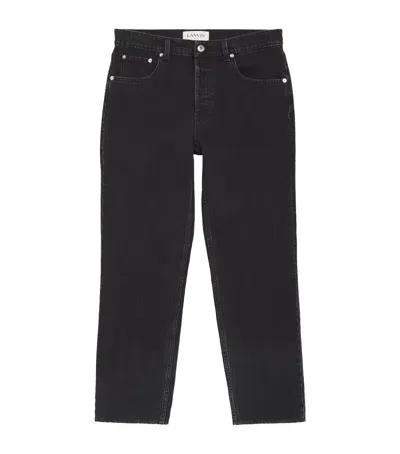 Lanvin Leather-patch Straight-leg Jeans In Black