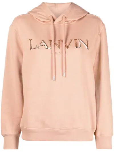 Lanvin Logo Cotton Hoodie In 粉色