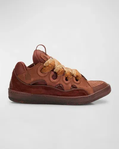 Lanvin Men's Curb Suede Chunky Low-top Sneakers In Braun