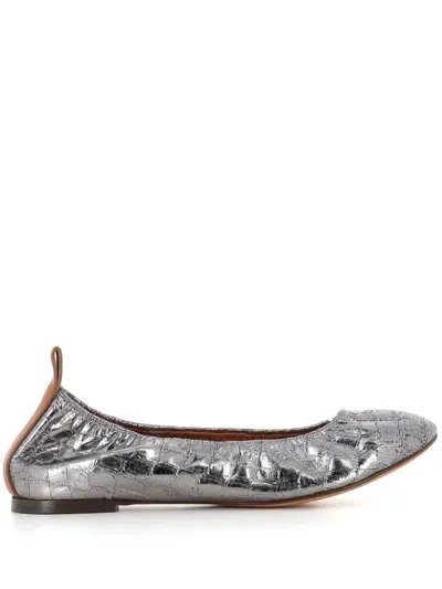 Lanvin Metallic-effect Leather Ballerina Shoes In Silver