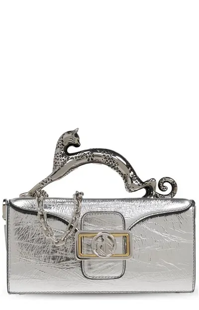 Lanvin Nano Metallic Pencil Cat Bag In Silver