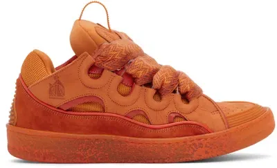 Lanvin Orange Leather Curb Sneakers In 952 Strong Orange