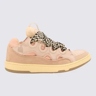 Lanvin Pink Leather Curb Sneakers In Pale Pink