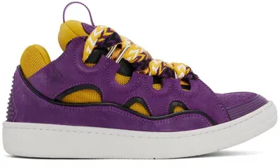 Lanvin Purple & Yellow Leather Curb Sneakers In 7080 Purple/yellow