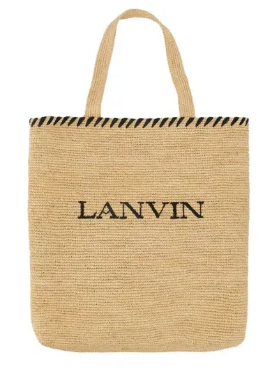 Lanvin Raffia Tote Bag In Black