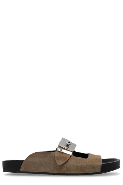 Lanvin Side-buckle Leather Sandals In Beige