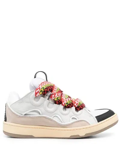 Lanvin Sneakers Curb In Pelle Di Vitello Con Lacci Multicolore In Bianco