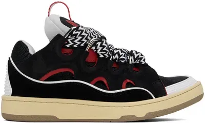 Lanvin Ssense Exclusive Black Leather Curb Sneakers In Black/red