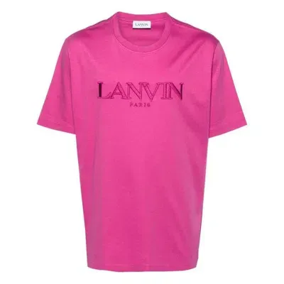 Lanvin Logo-embroidered Cotton T-shirt In Fuchsia