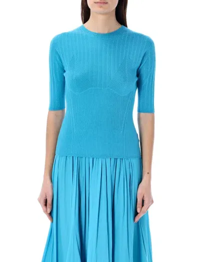 Lanvin Knit Short Sleeves Sweater In Blue