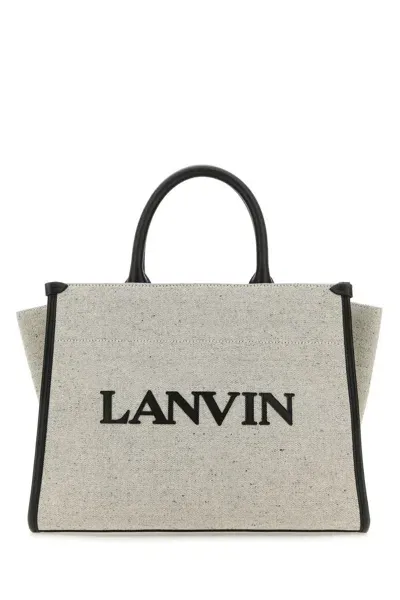 Lanvin Two-tone Canvas Small In & Out Shopping Bag In Beige Black