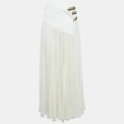 Pre-owned Lanvin White Chiffon Triple-buckle-up Wrap Skirt S