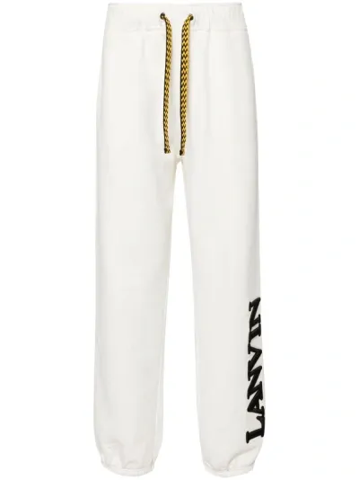 Lanvin Logo-embroidered Cotton Track Trousers In White Mustang