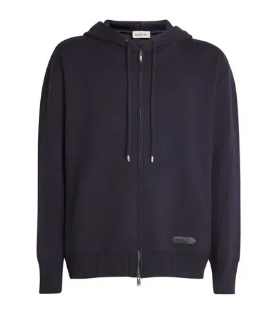 Lanvin Wool-blend Zip-up Hoodie In Navy