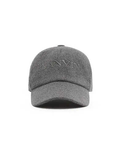 Lanvin Embroidered-logo Wool Felt Cap In Dark Grey