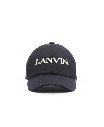 Lanvin Embroidered-logo Felt Cap In Navy Blue