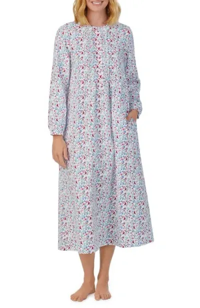 Lanz Of Salzburg Ballet Long Sleeve Flannel Nightgown In Wht Grd